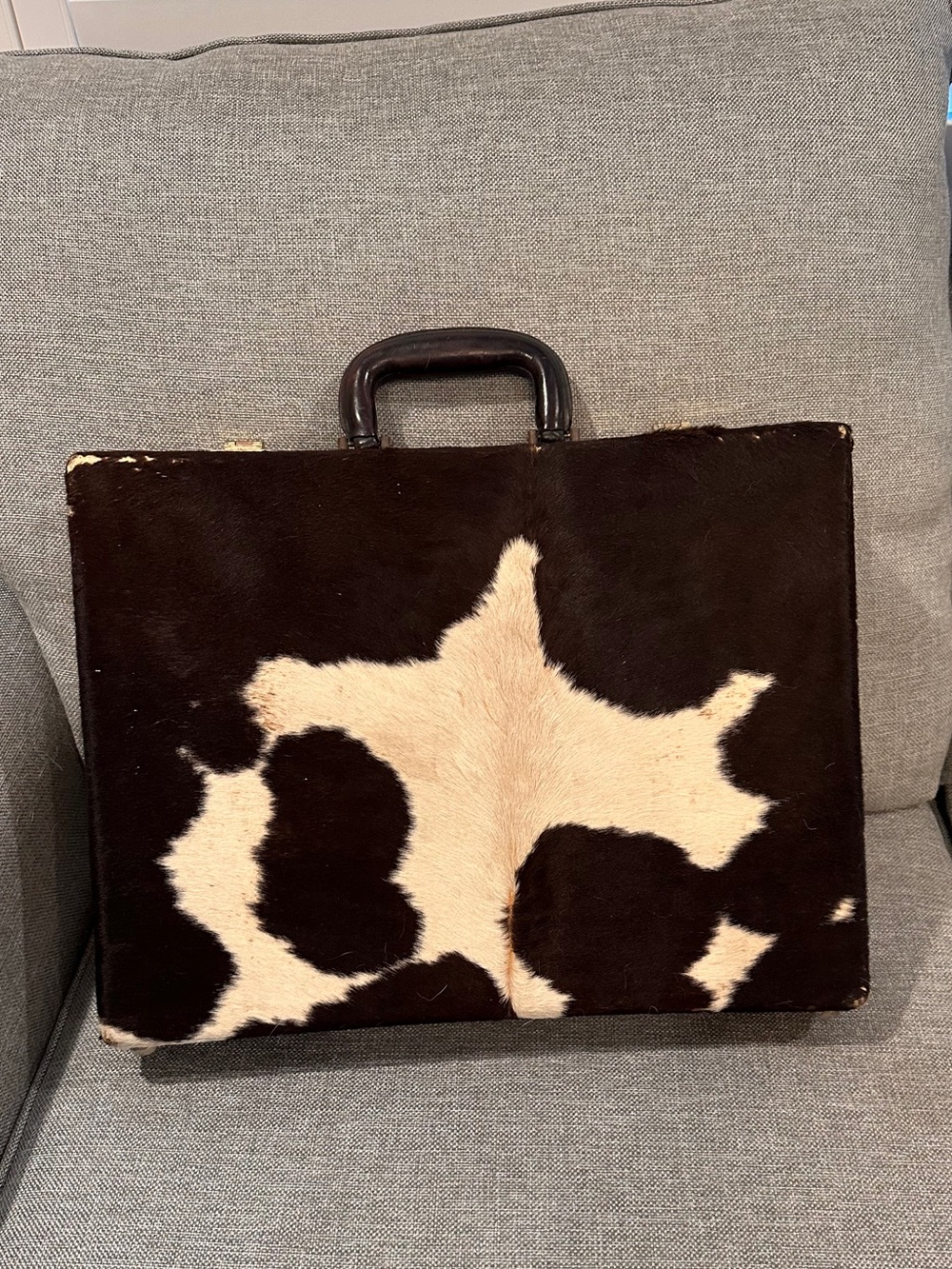 Very Rare Vintage Cowhide Cowskin Leather Briefcase – Dark Brown & Cream